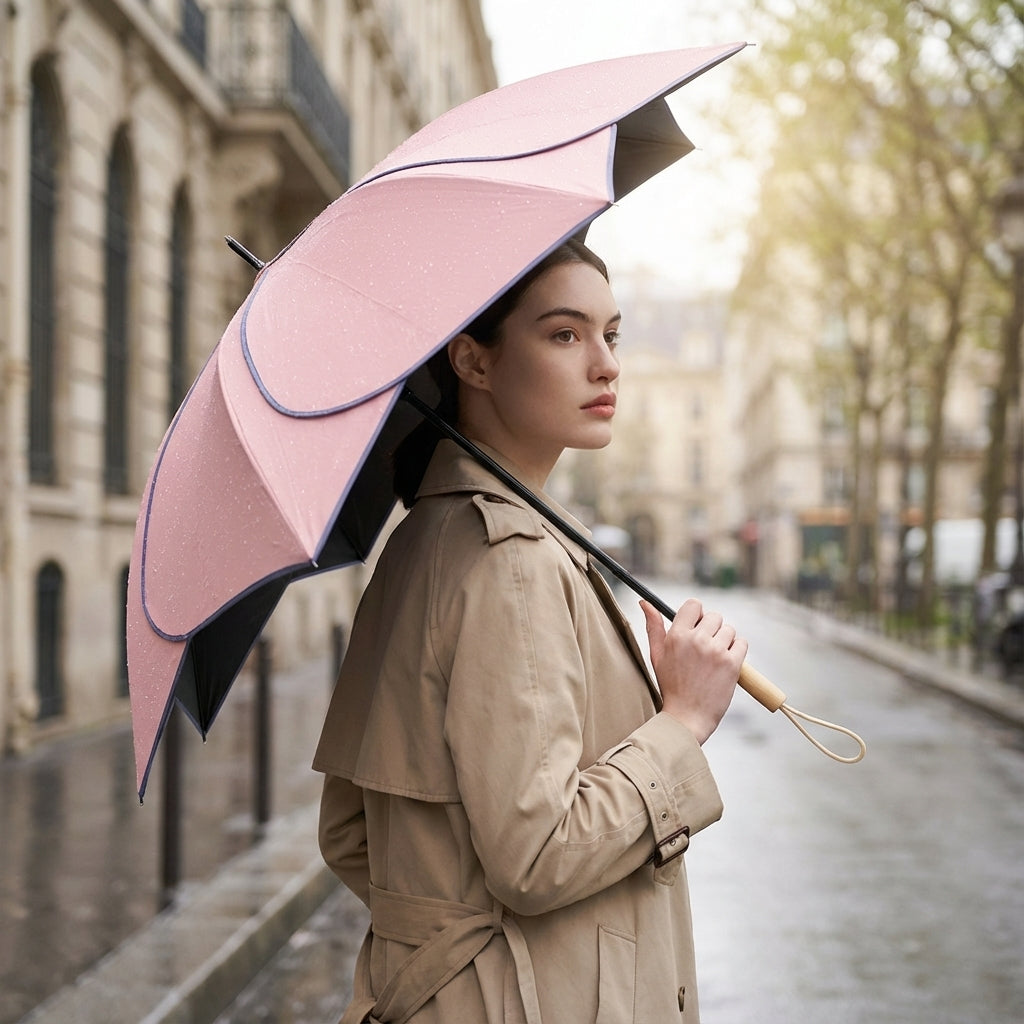 Pétale — Parapluie fleur poignée en bois